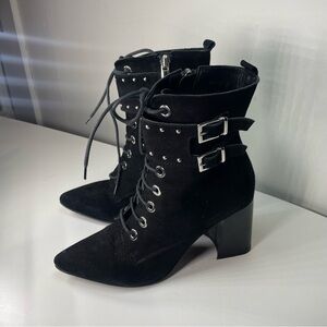 L'INTERVALLE Black Lace-Up suede Boots with Buckle Detail